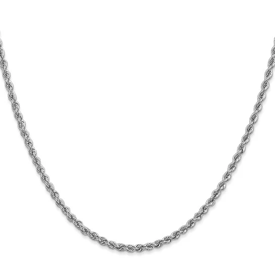 Cadena de Cuerda 14K Oro Blanco 2.5 mm Regular – 16 Pulgadas con Broche Langosta