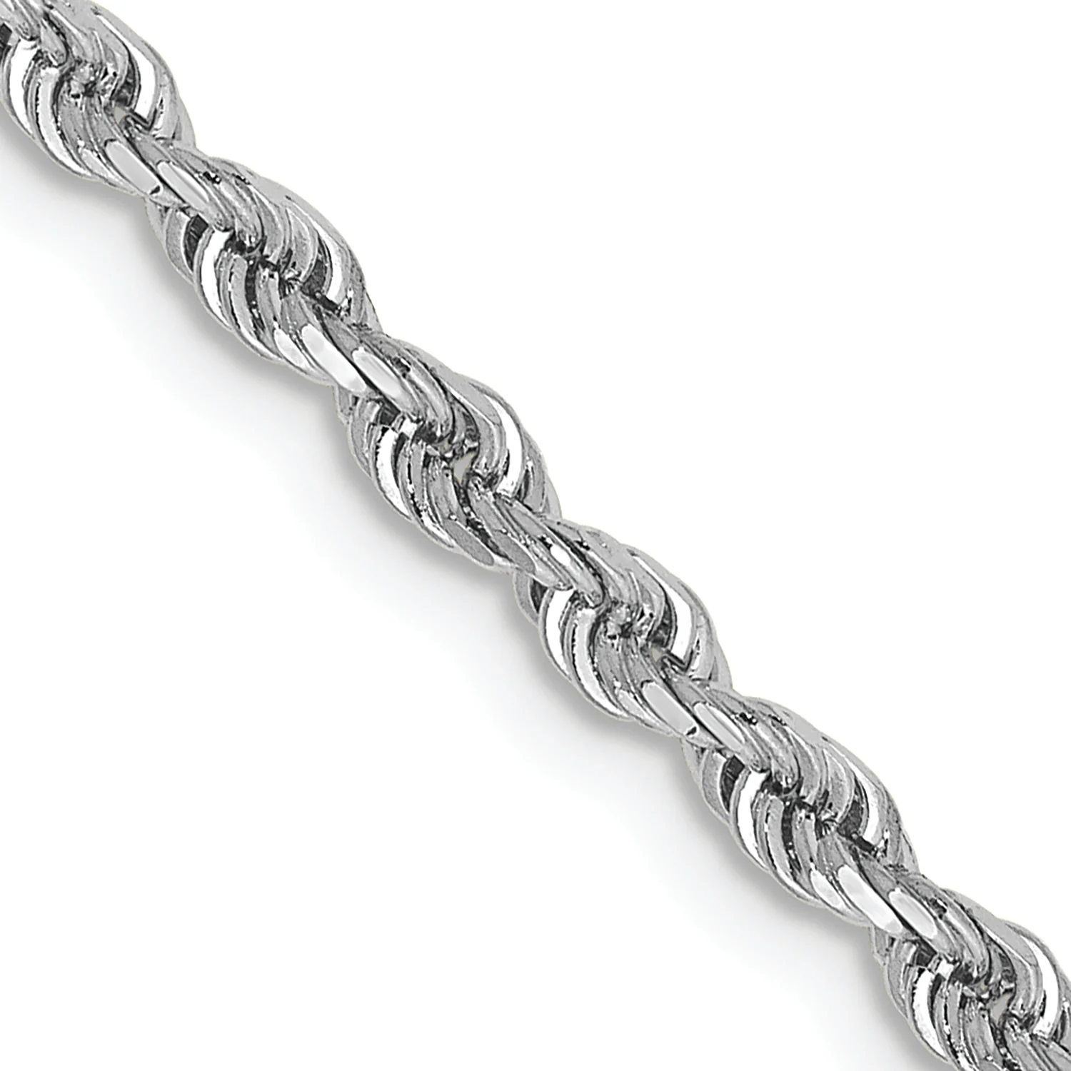 Cadena de Cuerda Cuádruple de Oro Blanco de 10K – 2.75 mm – 22 Pulgadas con Broche Langosta - Image 2