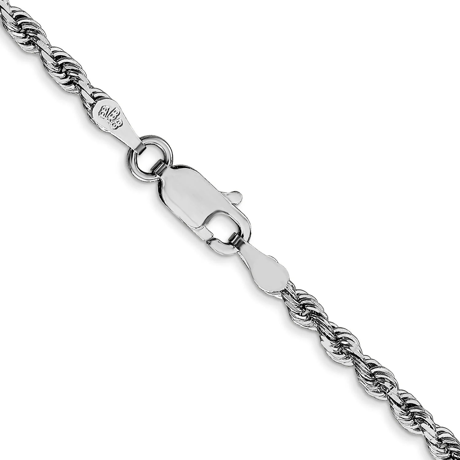 Cadena de Cuerda Cuádruple de Oro Blanco de 10K – 2.75 mm – 22 Pulgadas con Broche Langosta - Image 3