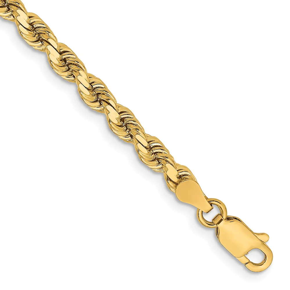 Cadena de Cuerda de Oro Amarillo de 14K – 7 Pulgadas y 3.75 mm con Corte Diamante - Image 2