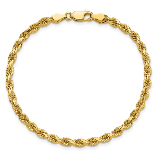 Cadena de Cuerda de Oro Amarillo de 14K – 7 Pulgadas y 3.75 mm con Corte Diamante - Image 5