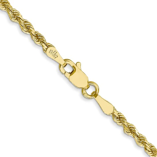 Cadena de Oro Amarillo 10K – Cuerda 2.25 mm Corte Diamante con Cierre Langosta - Image 4