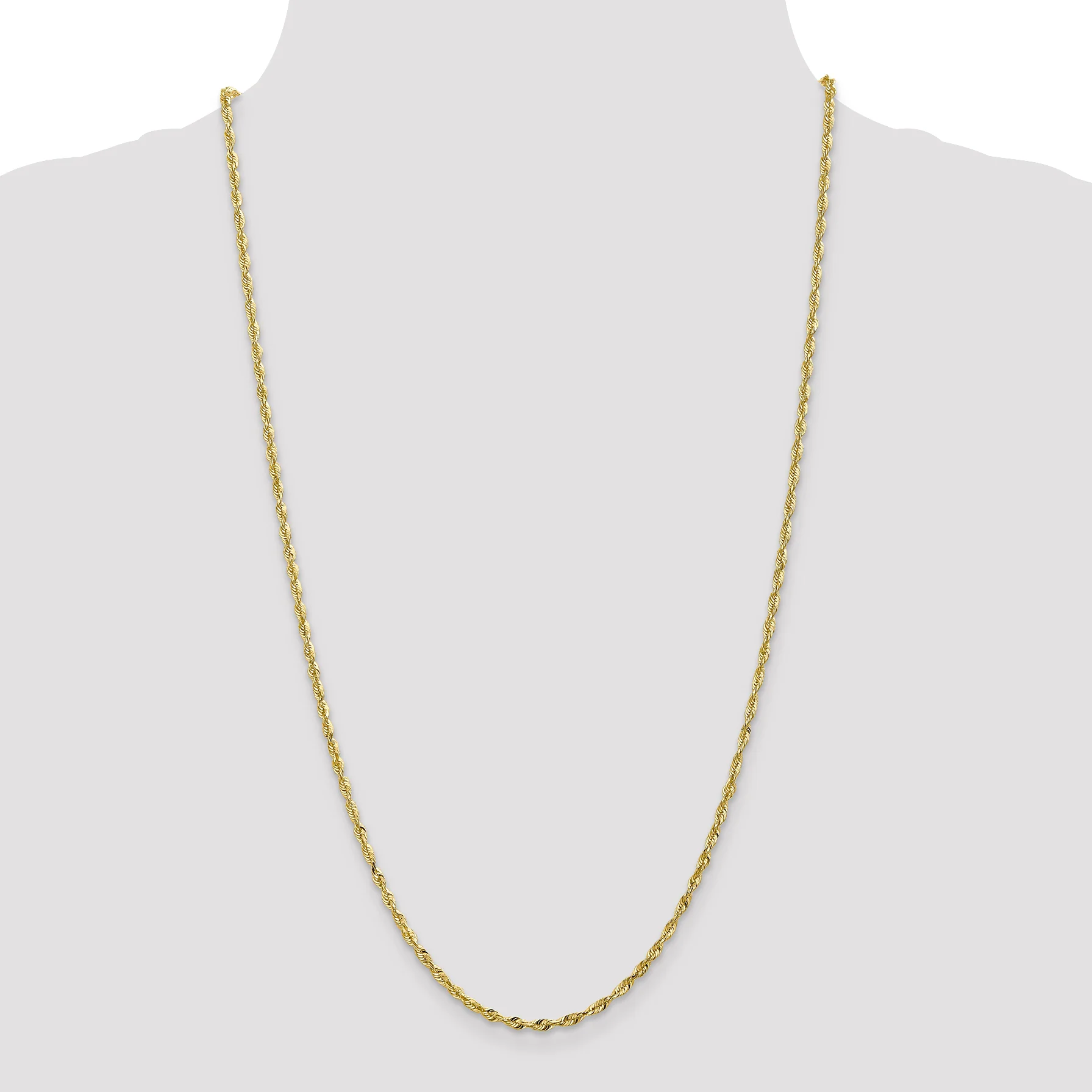 Cadena de Oro Amarillo 10K – Cuerda Extra Ligera de 2.5 mm con Corte Diamante y Cierre Langosta