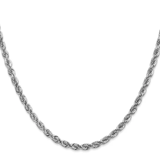 Cadena de Oro Blanco 10K – 4 mm Estilo Cuerda con Corte Diamante y Cierre Langosta (22 pulgadas)