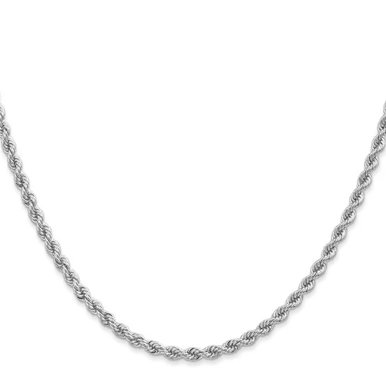 Cadena de Cuerda Regular de 14K Oro Blanco, 24 Pulgadas, 2.75 mm con Broche Tipo Langosta