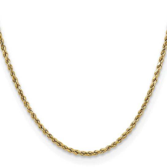 Cadena de Cuerda Semi-Sólida D/C de Oro Amarillo de 10K, 2.5 mm, 16 Pulgadas