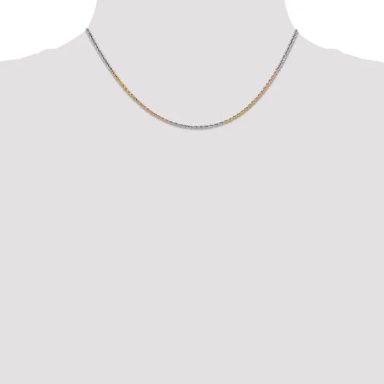 Cadena de Cuerda Tricolor de 14K, 16 Pulgadas, 1.75 mm con Corte Tipo Diamante y Broche Tipo Langosta - Image 5