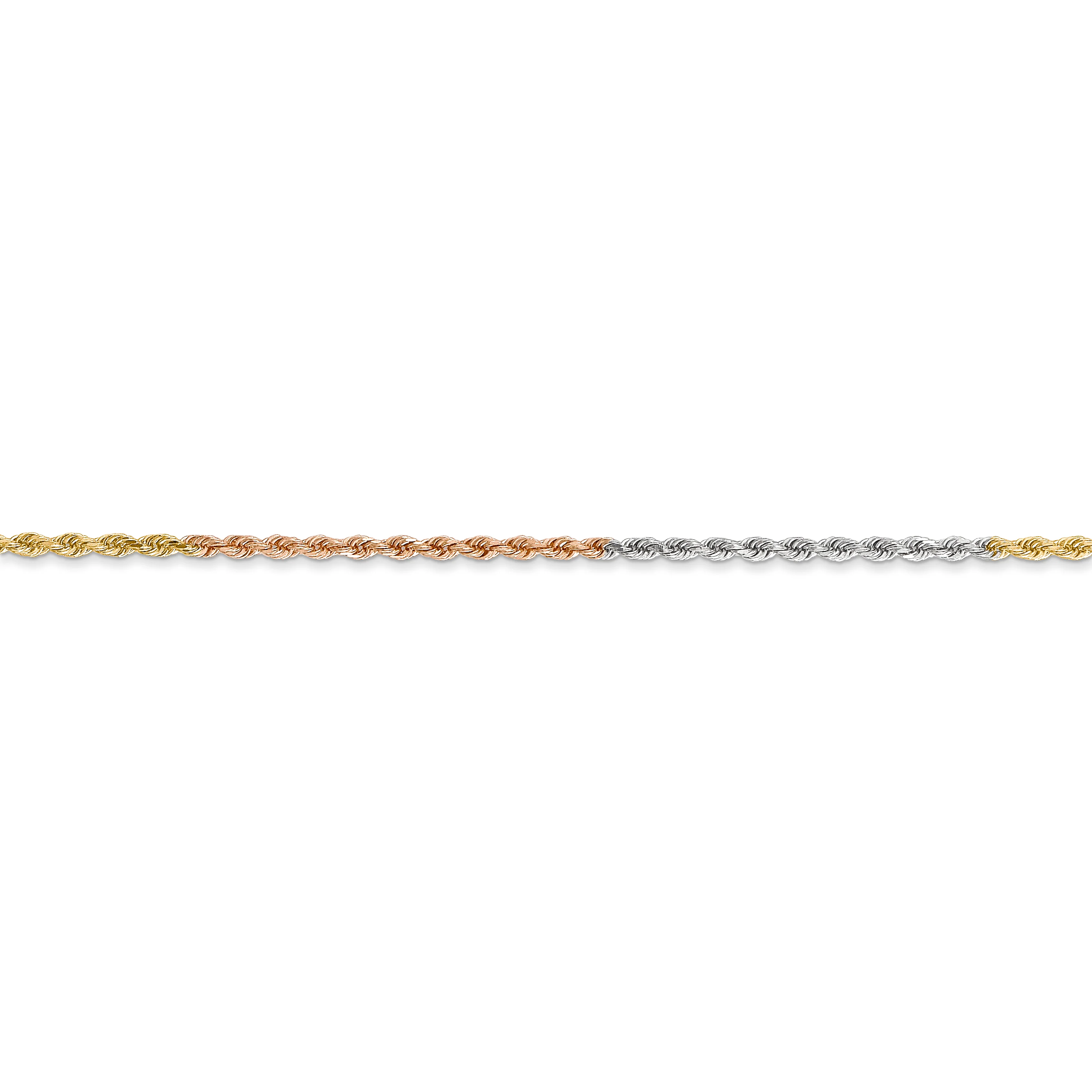 Cadena de Cuerda Tricolor de 14K, 24 Pulgadas, 1.5 mm con Corte Tipo Diamante y Broche Tipo Langosta - Image 3