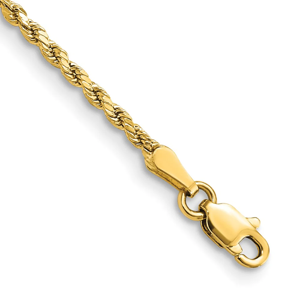 Cadena de Cuerda Semi-Sólida D/C de Oro Amarillo de 14K, 8 Pulgadas, 2 mm con Broche Tipo Langosta - Image 2
