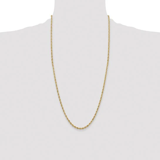 Cadena de Cuerda Semi-Sólida de Oro Amarillo de 14K, 28 Pulgadas, 3 mm con Broche Tipo Langosta - Image 5