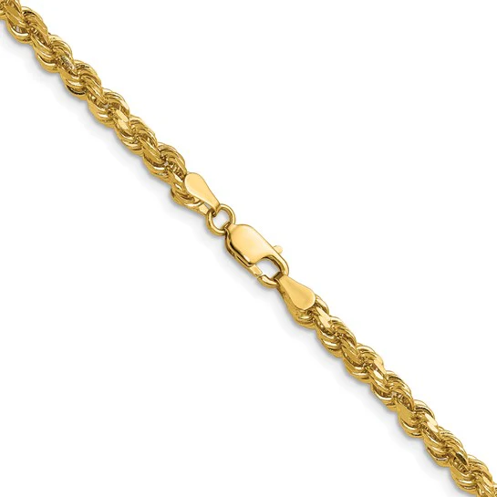 Cadena de Cuerda D/C de Oro Amarillo de 14K, 18 Pulgadas, 4 mm con Broche Tipo Langosta - Image 4