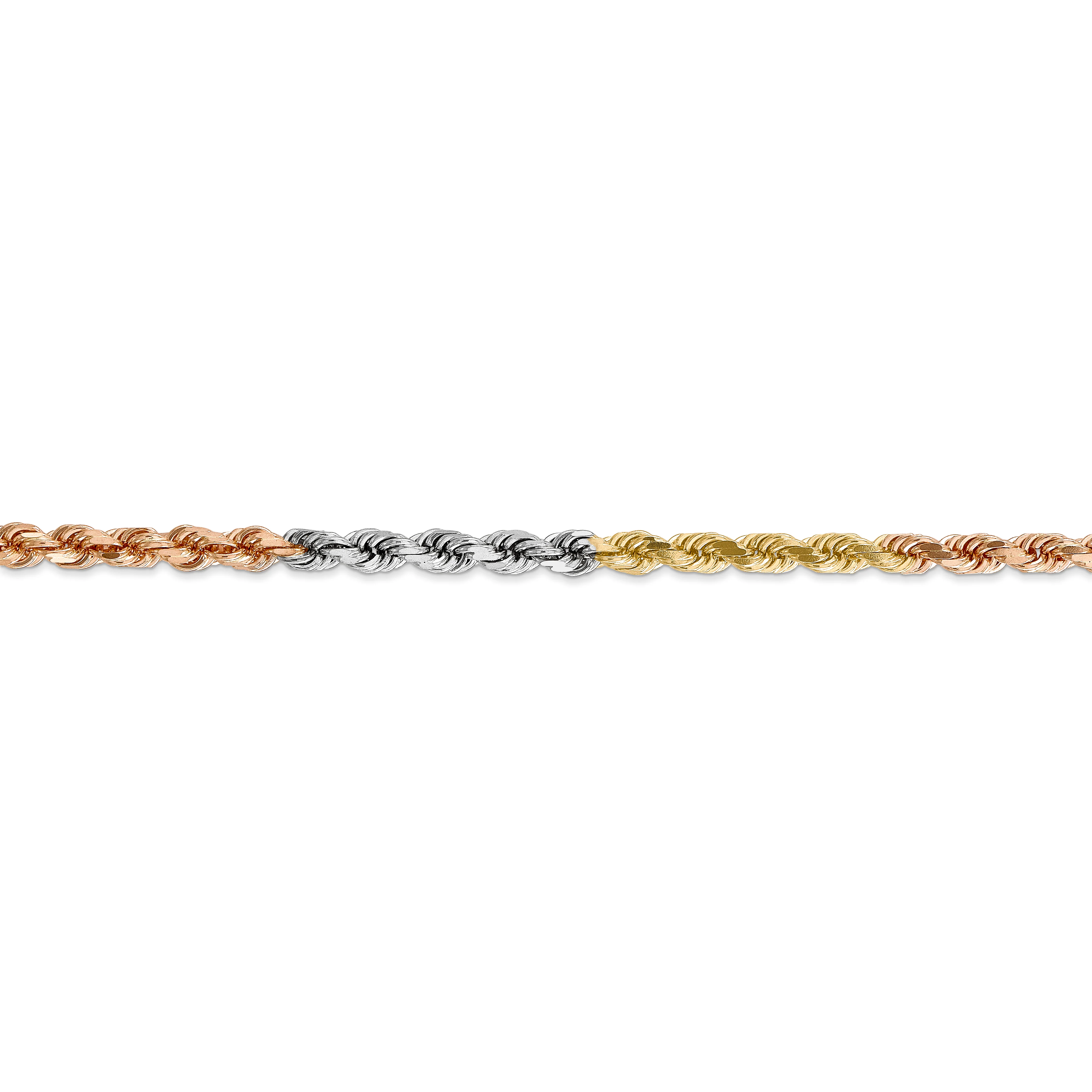 Cadena de Cuerda de 14K Tricolor de 24 pulgadas y 4 mm con Cierre de Langosta y Corte Diamante - Image 3