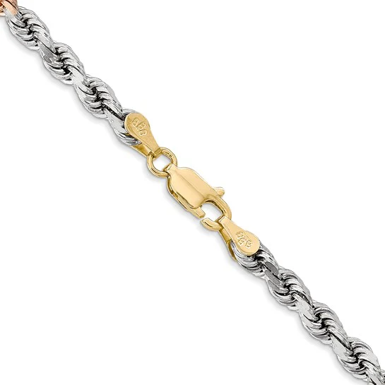 Cadena de Cuerda de 14K Tricolor de 24 pulgadas y 4 mm con Cierre de Langosta y Corte Diamante - Image 4