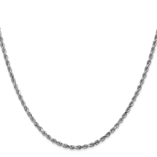 Cadena de Cuerda de Oro Blanco de 14K de 26 pulgadas y 2.25 mm con Cierre de Langosta