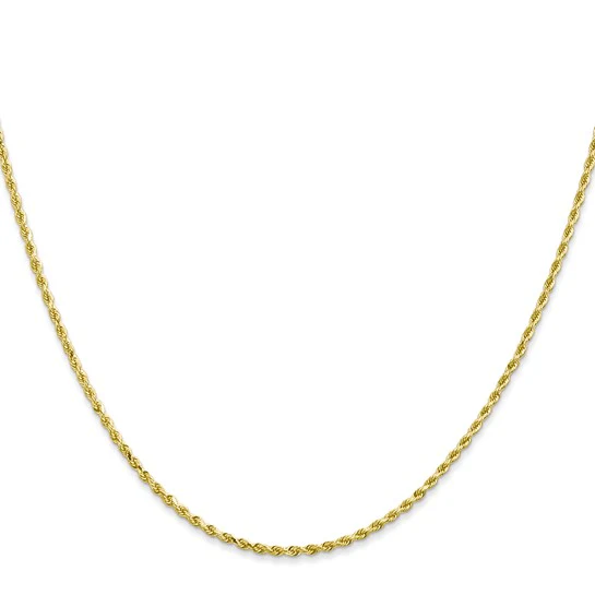Cadena de Cuerda de Oro Amarillo de 10K de 1.5 mm con Corte de Diamante y Cierre de Langosta