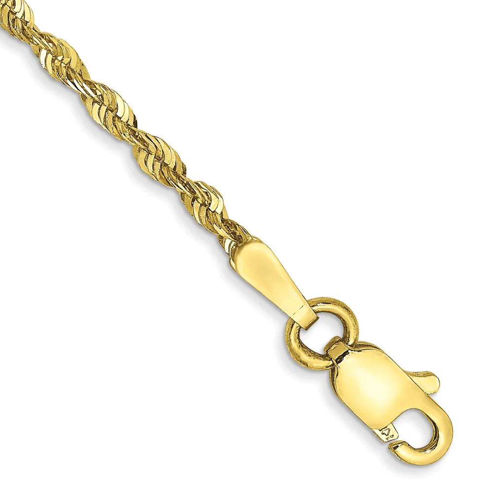 Cadena Extra Ligera de Oro Amarillo 10K 1.8mm (Cuerda, Corte Diamante, Cierre de Langosta) - Image 2