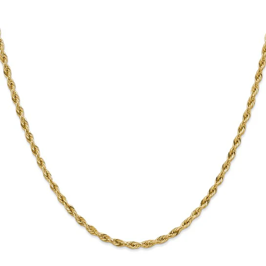 Cadena Semi-Sólida de Oro Amarillo 10K 3mm (Cuerda, Cierre de Langosta)