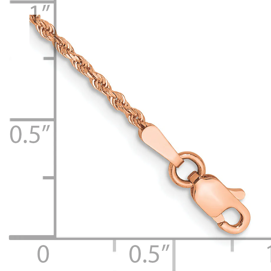 Cadena de Cuerda 14K Oro Rosa 7 pulgadas 1.5mm Cortada a Diamante con Cierre de Langosta - Image 2