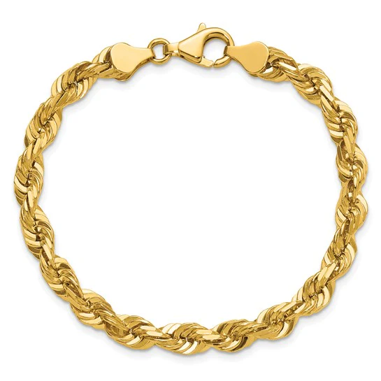 Cadena Rope de 14K de 8 pulgadas, 5.5 mm con Corte Diamante y Cierre de Langosta (Fancy) - Image 5