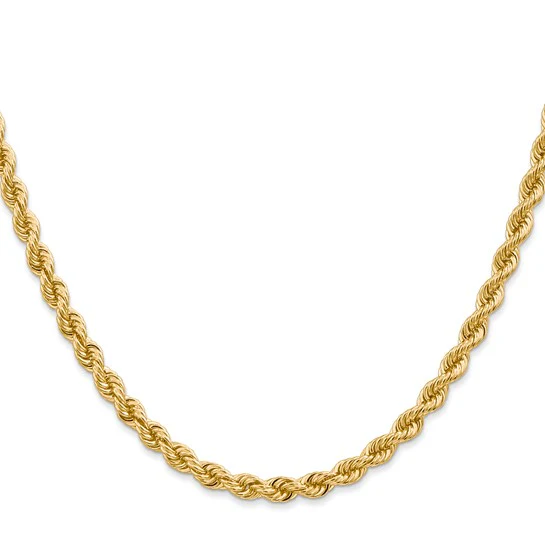 Cadena Rope Regular de 14K, 24 pulgadas, 4 mm con Cierre de Langosta