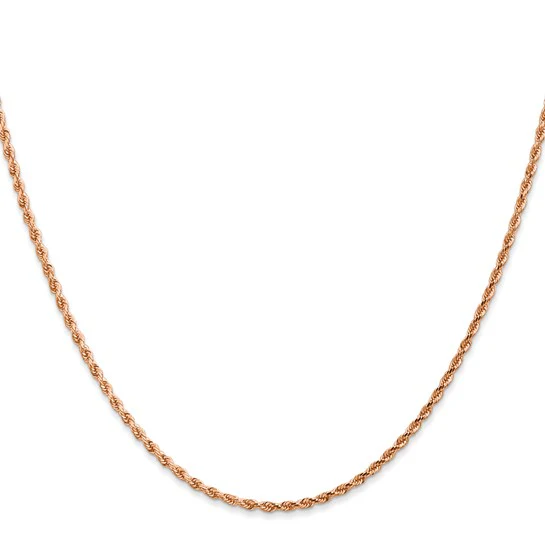 Cadena de Cuerda de Oro Rosa 14K – 24 pulgadas, 1.75 mm, Corte Diamante