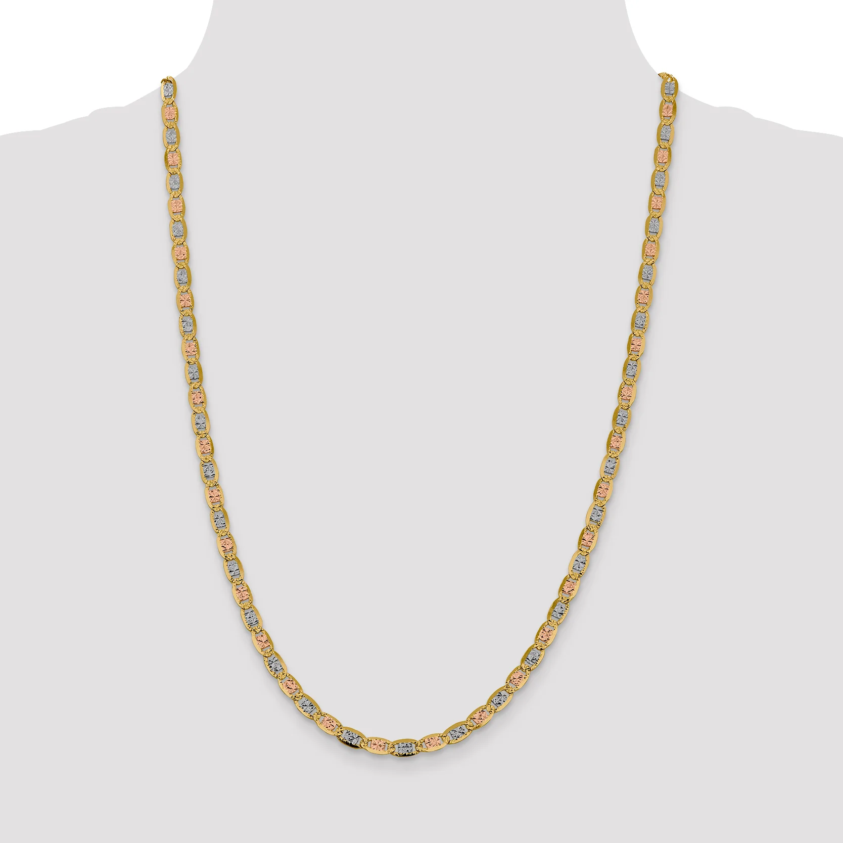 Cadena de 22 Pulgadas en Oro de 14K Tri-color Pavé Valentino con Cierre de Langosta - Image 2
