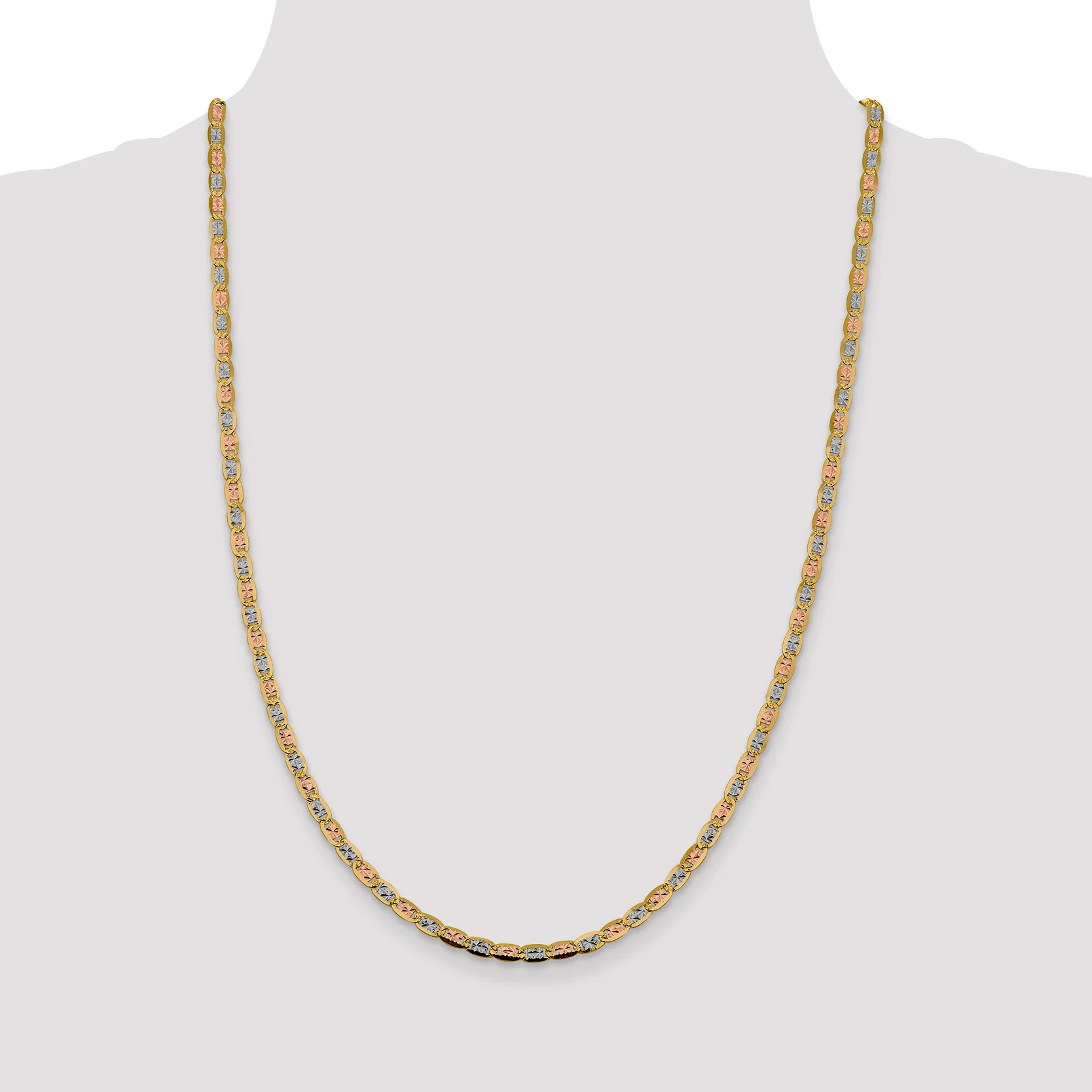 Cadena de 16 Pulgadas en Oro de 14K Tri-color Pavé Valentino con Cierre de Langosta - Image 2