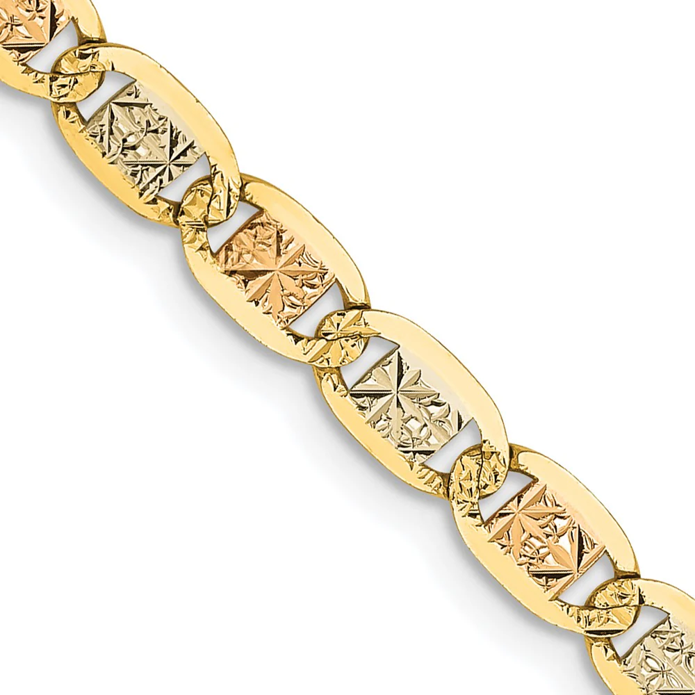 Cadena de 22 Pulgadas en Oro de 14K Tri-color Pavé Valentino con Cierre de Langosta