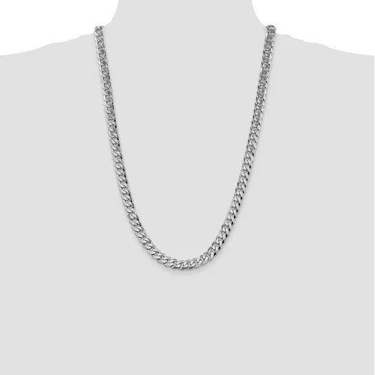 Cadena de 14K Oro Blanco, 26 pulgadas, 8.5 mm, Curb Beveled con Cierre Lobster - Image 4