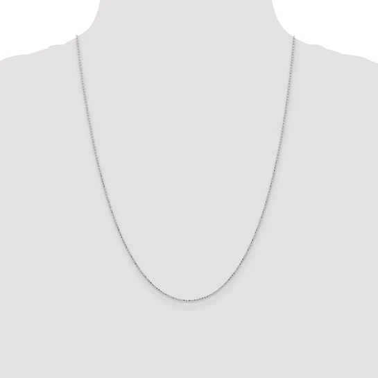Cadena de Oro Blanco de 14K con Corte Diamante, Estilo Abalorio de 24 Pulgadas y Broche de Langosta - Image 5