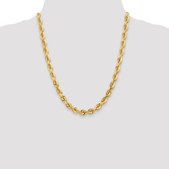 Cadena de Cuerda de Oro Amarillo 10k 22 pulgadas 7mm con Corte Diamante y Cierre tipo Langosta - Image 5
