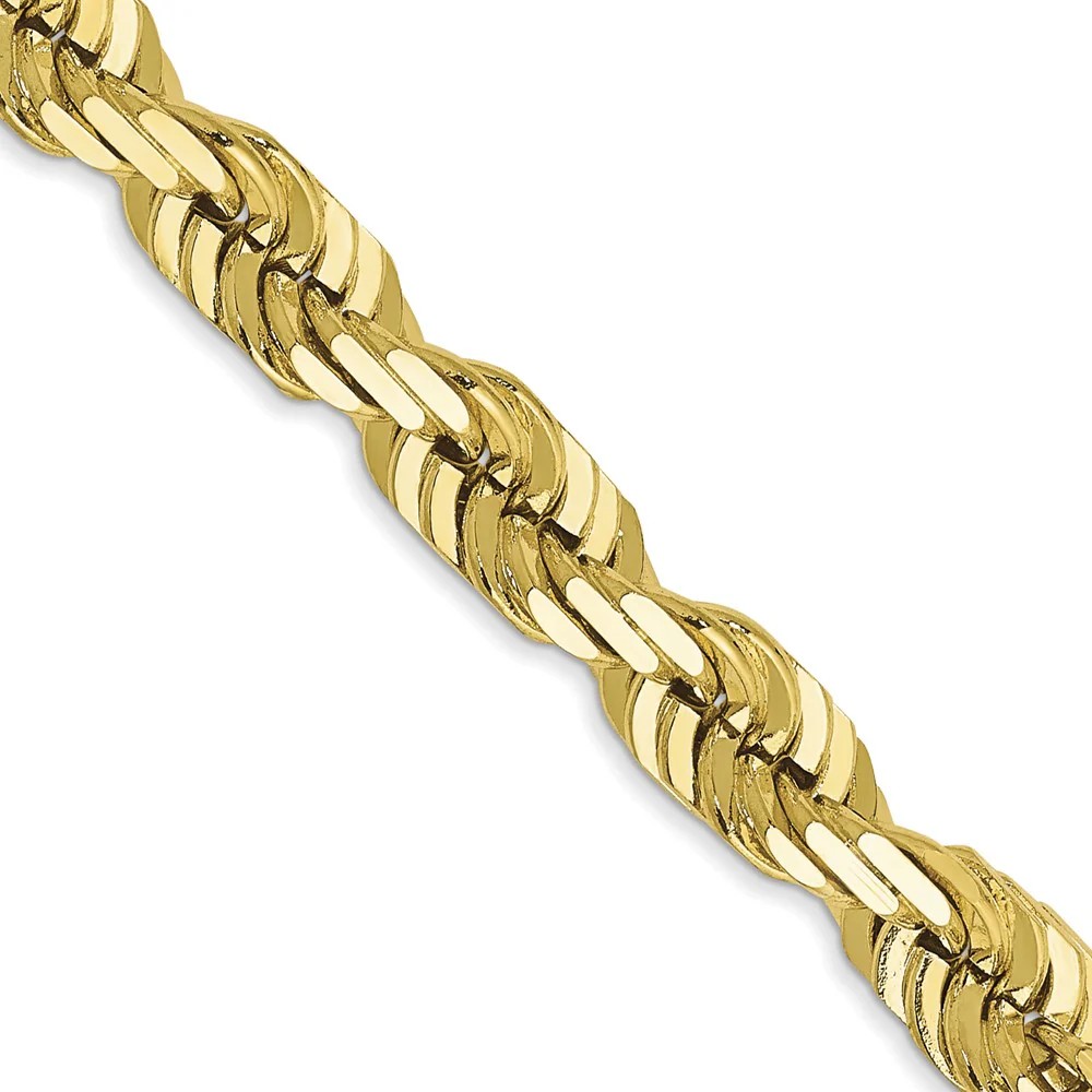 Cadena de Cuerda de Oro Amarillo 10k 30 Pulgadas 5.5mm con Corte Diamante y Cierre Tipo Langosta