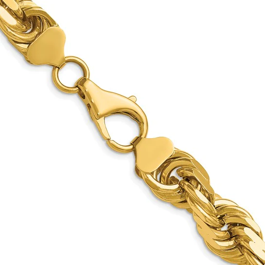 Cadena de Cuerda de Oro Amarillo 14k 28 Pulgadas 12mm con Corte Diamante y Cierre Tipo Langosta de Lujo - Image 3