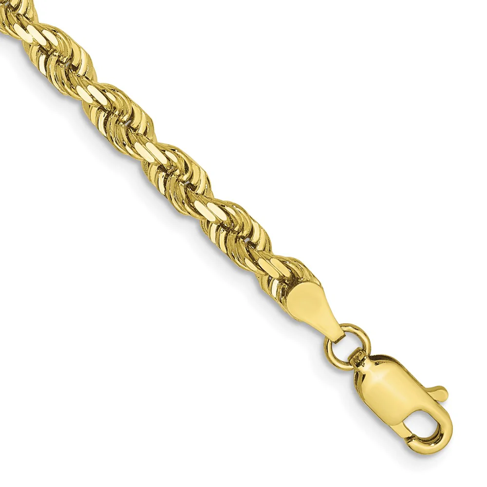 Cadena de Cuerda de Oro Amarillo 10K de 4 mm con Cierre de Langosta - Pulsera
