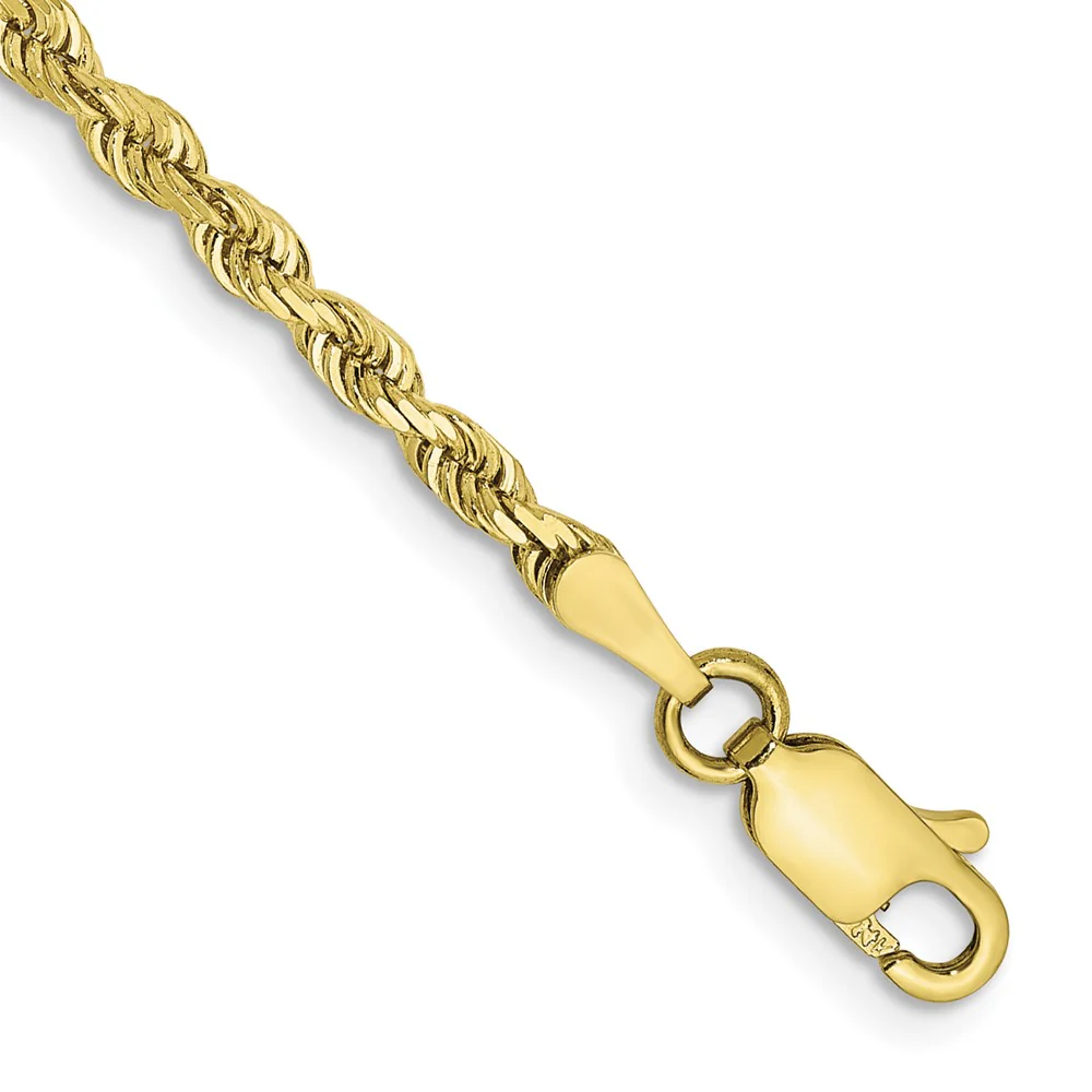 Pulsera de Oro Amarillo 10K de 8 Pulgadas y 2.75mm de Grosor Tipo Cuerda Cuádruple con Corte Diamantado y Cierre de Langosta - Image 2