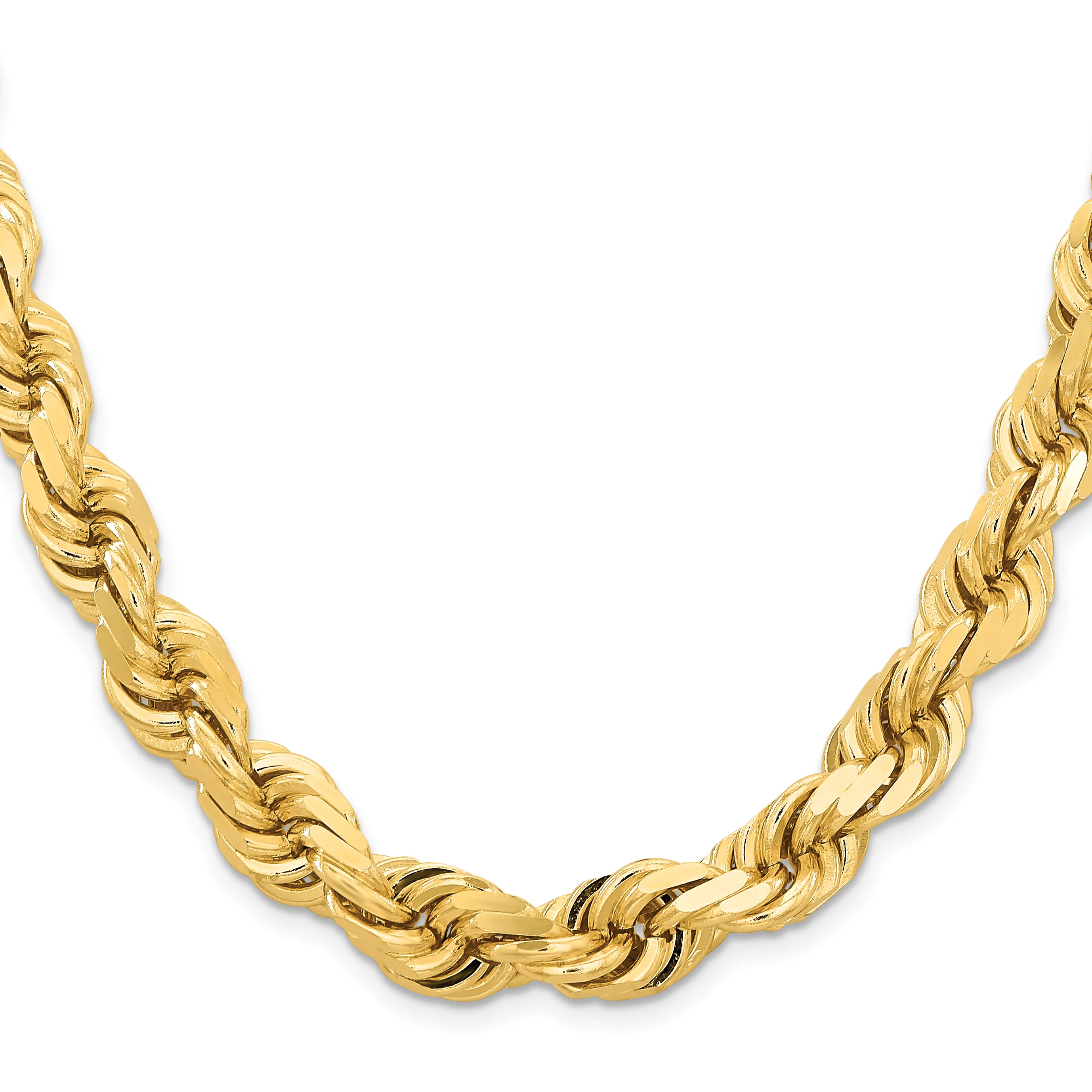 Cadena de Oro 14K de 22 Pulgadas y 12mm de Grosor Tipo Cuerda con Corte Diamantado y Cierre de Langosta Fancy