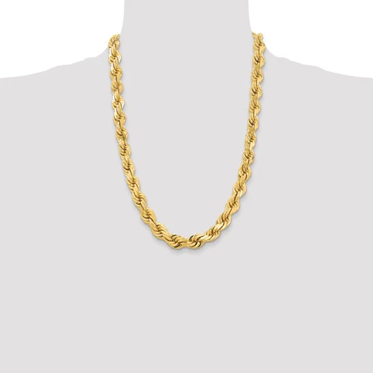 Cadena de Oro 14K de 22 Pulgadas y 12mm de Grosor Tipo Cuerda con Corte Diamantado y Cierre de Langosta Fancy - Image 5