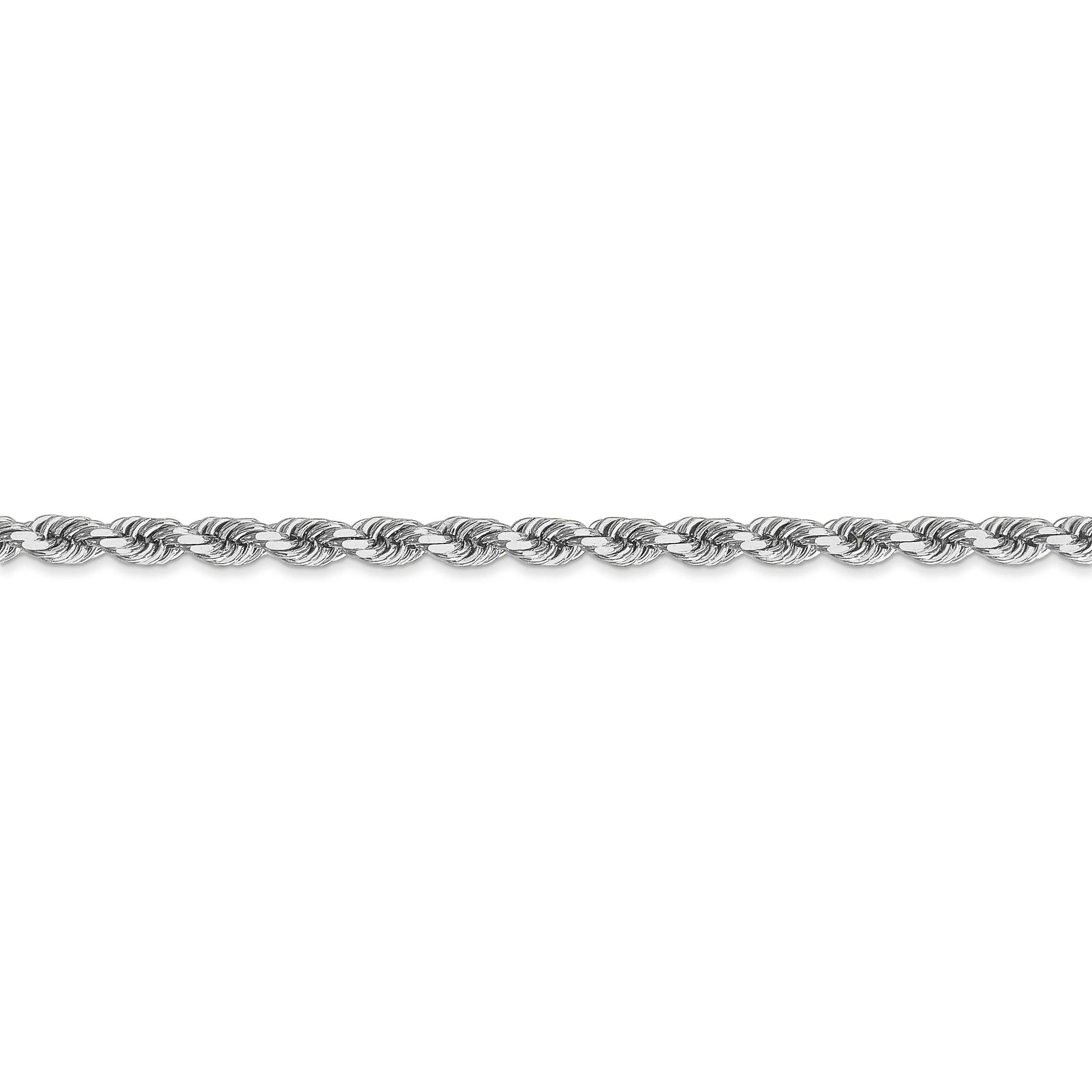 Cadena de Cuerda de Oro Blanco 10K de 3.5 mm con Corte Diamante - 20 Pulgadas - Image 3