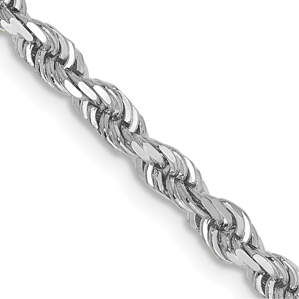 Cadena de Cuerda de Oro Blanco 10K de 3.35 mm con Corte Diamante Cuádruple - 26 Pulgadas - Image 2