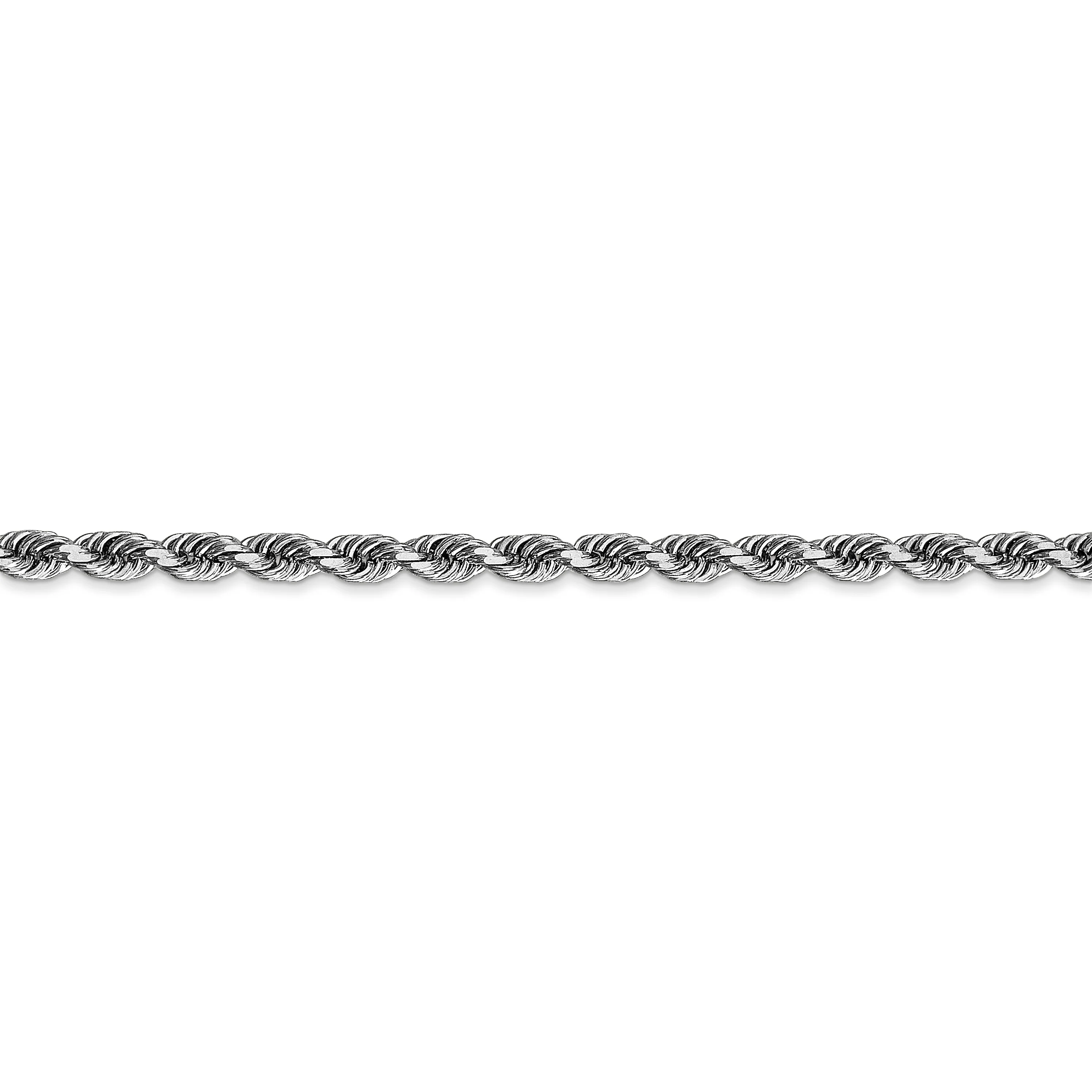 Cadena de Cuerda de Oro Blanco 10K de 3.35 mm con Corte Diamante Cuádruple - 26 Pulgadas - Image 3