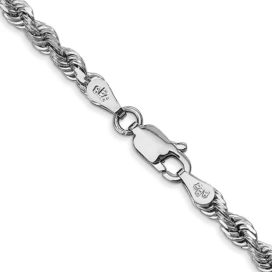 Cadena de Cuerda de Oro Blanco 10K de 3.35 mm con Corte Diamante Cuádruple - 26 Pulgadas - Image 4