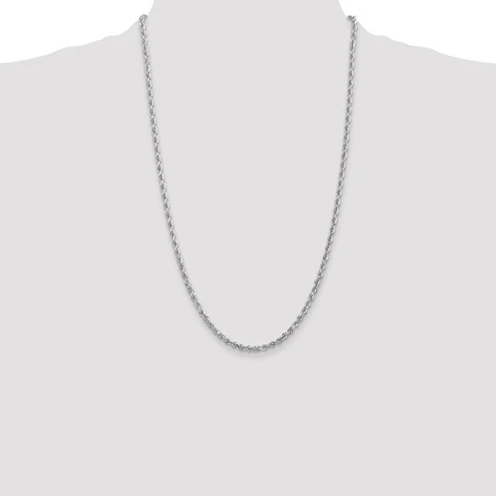 Cadena de Cuerda de Oro Blanco 10K de 3.35 mm con Corte Diamante Cuádruple - 26 Pulgadas - Image 5