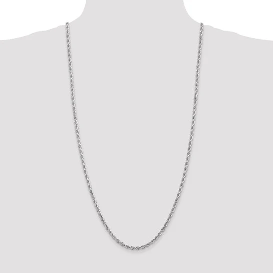 Cadena de Cuerda de Oro Blanco 10K de 4 mm con Corte Diamante - 30 Pulgadas - Image 5