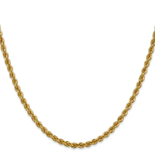 Cadena de Cuerda Regular de 14K Oro Amarillo de 36 Pulgadas y 3mm con Cierre de Langosta