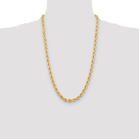 Cadena de Cuerda Diamantada 10K Oro Amarillo de 6.5mm - 26 Pulgadas - Image 4