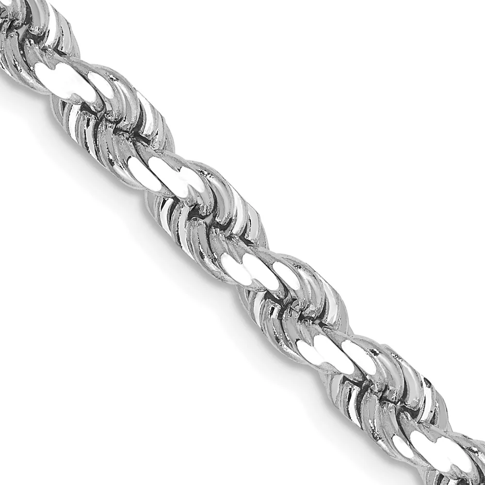 Cadena de Oro Blanco de 14K, 20 pulgadas, 4.5mm, Rope con Corte Diamante y Cierre de Langosta - Image 2