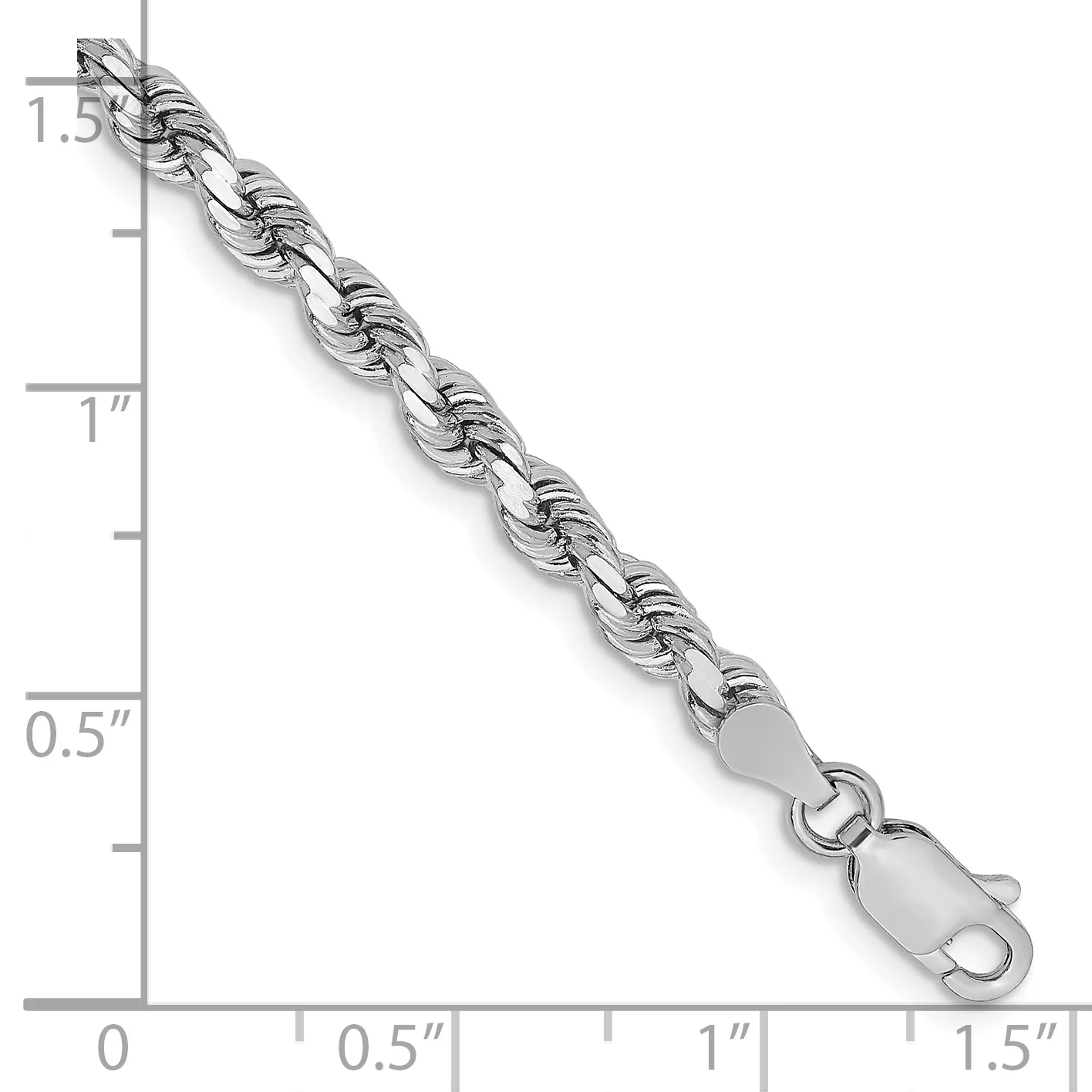 Pulsera de Oro Blanco de 14K, 7 Pulgadas, 3.75mm, Rope con Corte Diamante y Cierre de Langosta - Image 2
