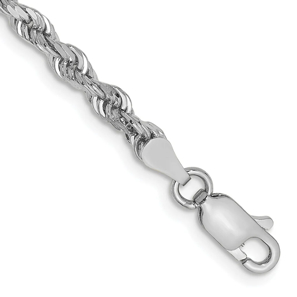 Pulsera de Oro Blanco de 10K, 8 Pulgadas, 3.35mm, Rope Cuádruple con Cierre de Langosta