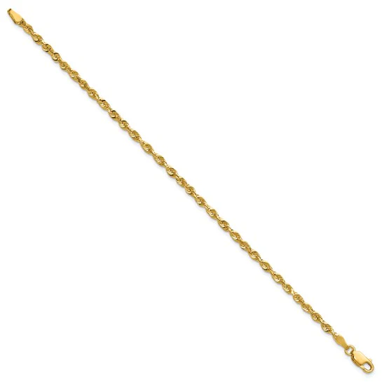 Pulsera de Oro Amarillo de 10K, 2.75mm, Rope Extra-Ligera con Corte Diamante y Cierre de Langosta - Image 4