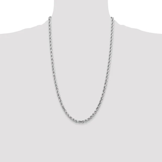 Cadena de Oro Blanco 14K de 26 Pulgadas, 4.5mm, Rope con Corte Diamante y Cierre de Langosta - Image 5